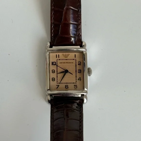 Emporio Armani Women’s Beige Dial Watch with Brown Leather Strap - Picture 3 of 4